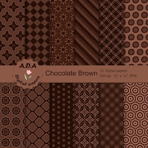 Confezione di carta digitale marrone, carta per scrapbooking marrone scuro, motivo geometrico marrone, sfondo marrone cioccolato, uso commerciale