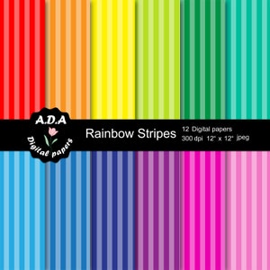 Rainbow colors stripes digital paper pack, stripes scrapbooking papers, stripes craft paper, colorful stripes pattern, commercial use