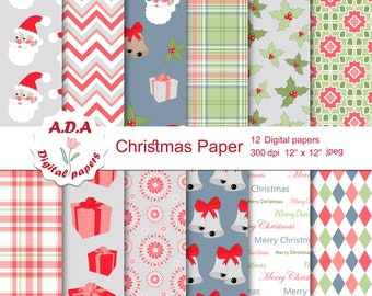 Christmas paper pack,  Christmas scrapbook paper, Christmas background, Holidays digital paper , Christmas printable paper, Commercial use