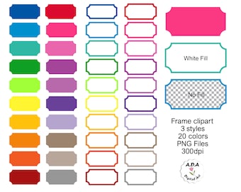 Frame label clipart, Scrap booking frame clip art, Bright colored frame clipart, Fancy frame stickers, Commercial use