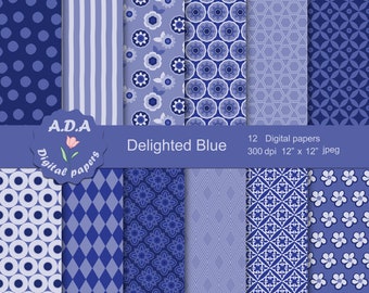 Paquete de papel digital imprimible azul, patrón azul, fondo azul marino, fondo de scrapbooking 12x12, patrón azul imprimible, uso comercial