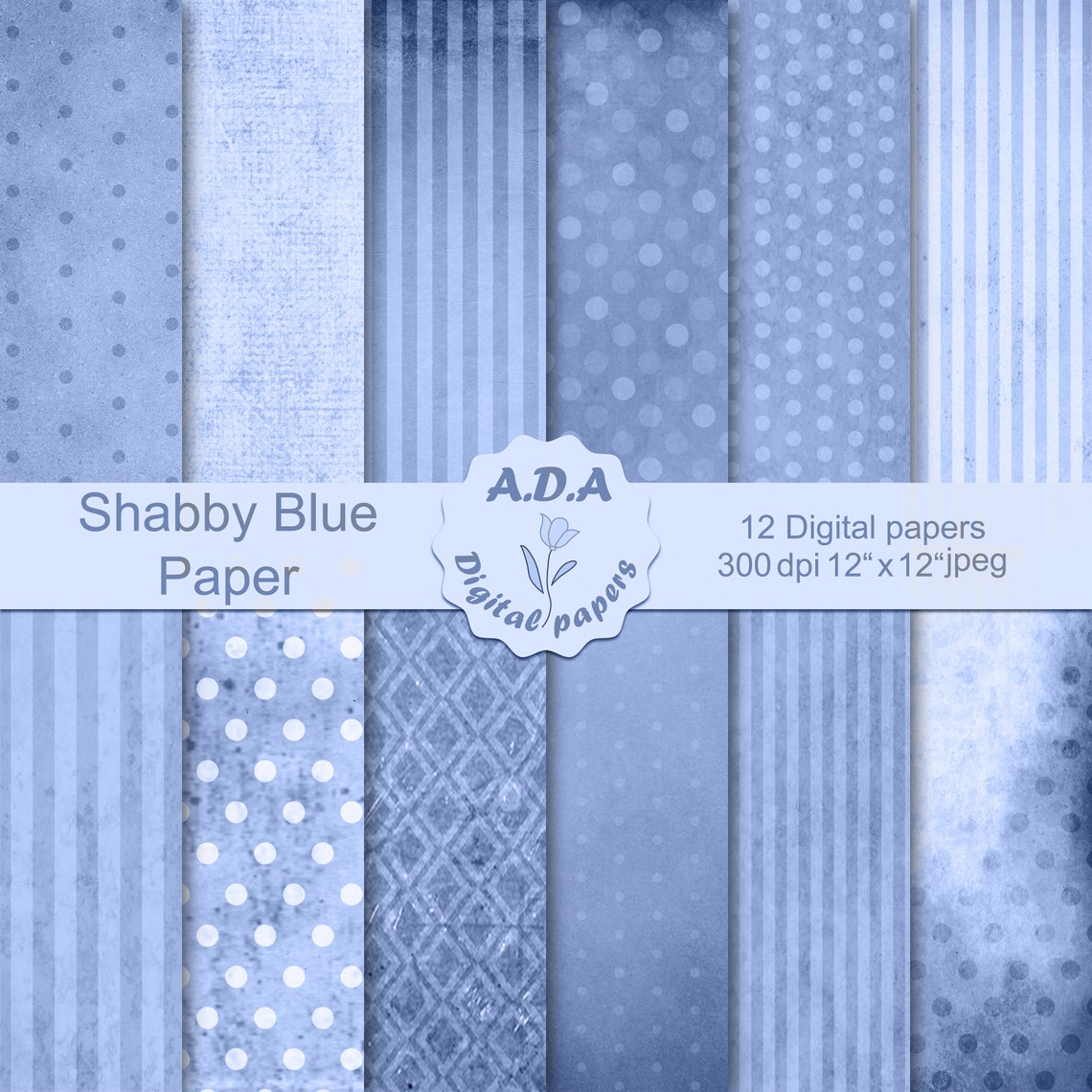 Shabby Blue Printable Digital Paper, Vintage Blue Paper Texture, Blue