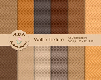 Waffle texture printable digital paper pack, Waffle texture food, Waffle background, Ice Cream wafer cone illustration, Commercial use