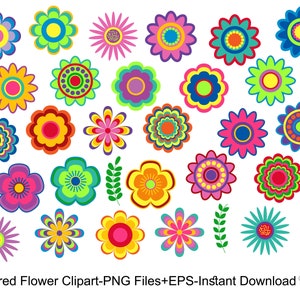 Farbige Blumen Clipart, Blumen Clip Art, Floral Clip Art, 36 Blumen, kommerzielle Nutzung