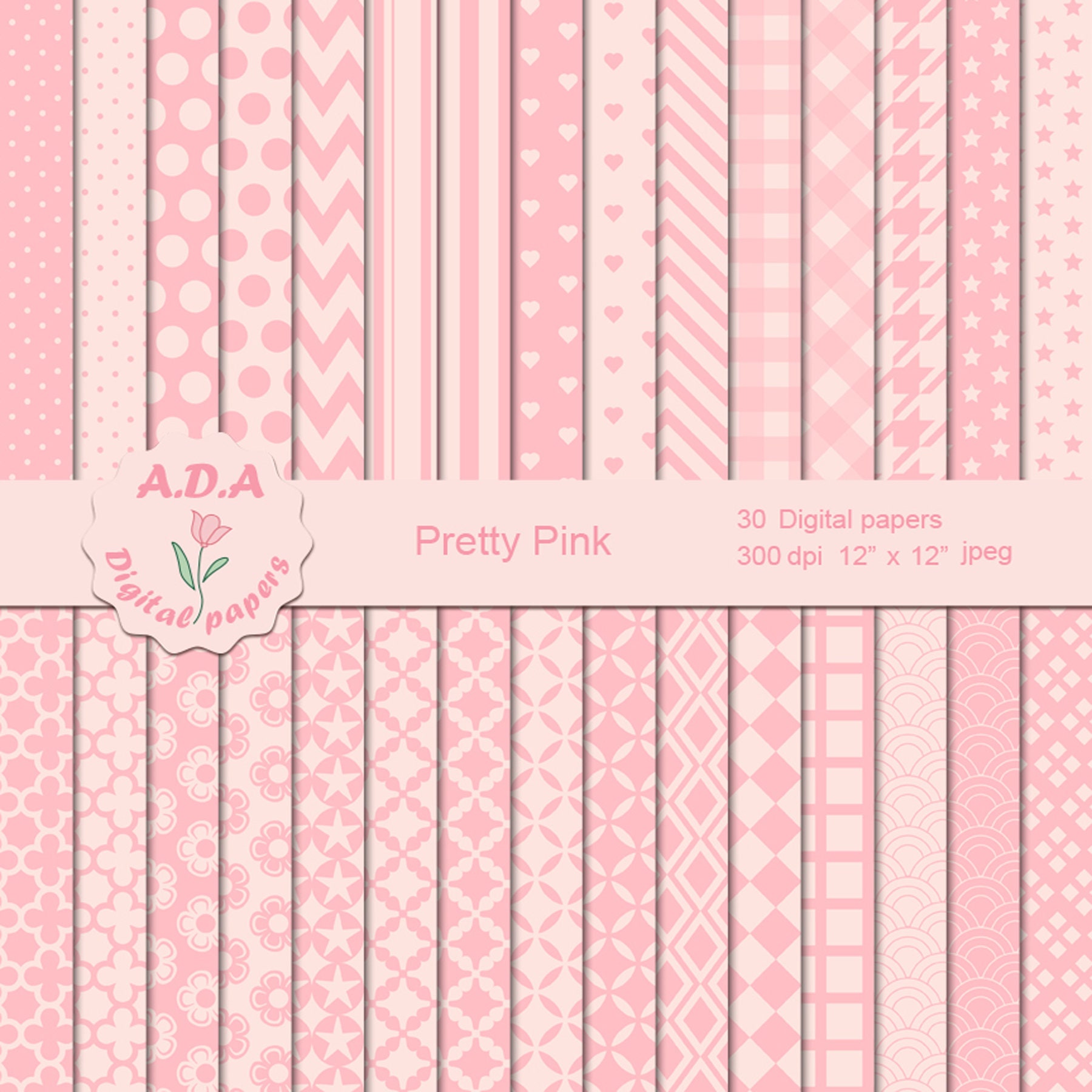 Pink digital paper pack, Pink scrapbooking paper, Pink craft paper, Pink  background, Pink pattern, Instant download, Commercial use