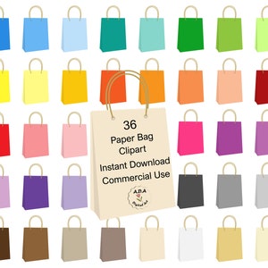 Clipart papierowej torby, clipart torby na zakupy, clipart kolorowej torby papierowej, naklejka na torbę na zakupy, clipart torby na prezenty, zastosowanie komercyjne