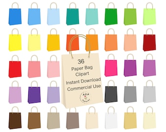 Paper bag clipart, Shopping bag clip art, Colored paper bag clipart, Shopping bag sticker, Gift bag clipart, Commercial use