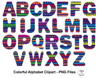 Colorful Alphabet Clipart, Alphabet Letters Clip Art, Colorful Letters, Digital Alphabet Clipart, Commercial Use