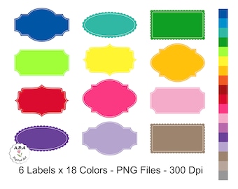 Printable tags, label clip art, colored labels clipart, 108 printable labels, tags stickers, instant download, PNG files, commercial use