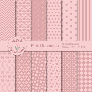 Pink digital paper, pink background, pink scrapbooking paper, pink geometric pattern, instant download, commercial use