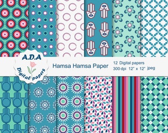 Hamsa paper pack, Hamsa scrapbook paper, floral background, floral scrapbook paper, commercial use