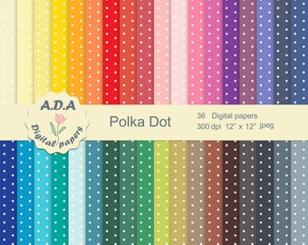 Polka dot printable digital paper pack, Polka dots pattern, 12x12 scrapbooking background, Printable polka dot pattern, Commercial use