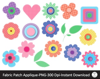 Floral patch applique, flower clip art, cute flower clipart, patterned flowers, flower vector, scrapbooking cute clipart, commercial use