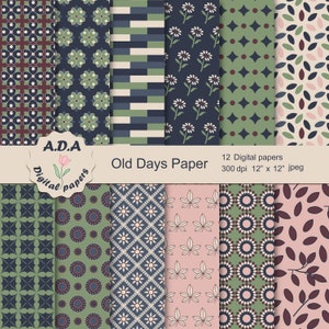 Blau, grün und pinkes digitales Papier, Retro Scrapbooking Papier, grüner und blauer Hintergrund, druckbares Muster, sofortiger Download, kommerzielle Nutzung