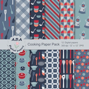 Cooking paper pack, cooking and kitchen scrapbook paper, cooking pattern, kid&#39;s scrapbook paper, commercial use