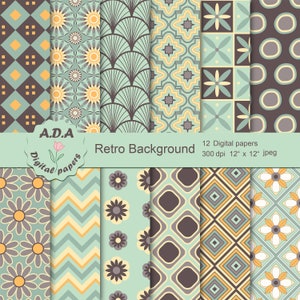Retro paper pack, retro scrapbook paper, retro background, vintage pattern, retro pattern, vintage floral background, commercial use