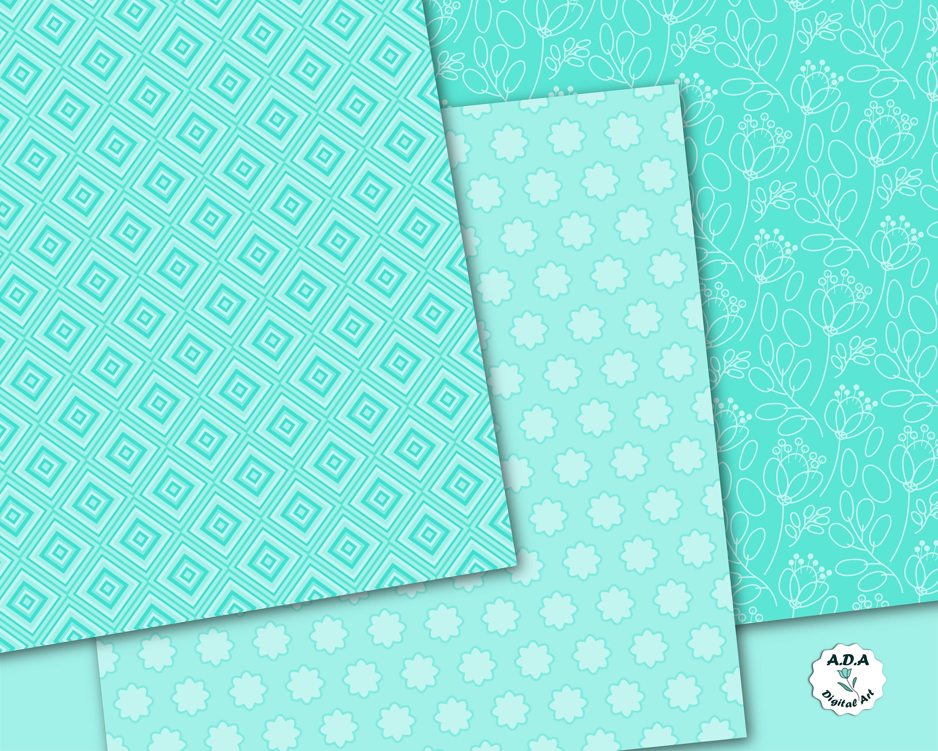 Turquoise Blue Paper, Turquoise Geometric Pattern, Printable Digital ...