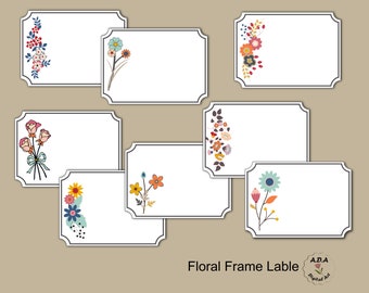 Floral frame label tag clipart, fancy name tag clipart, floral frame clipart, label sticker, floral label clip art, commercial use