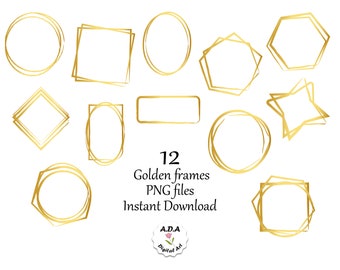 Gold frames clipart, Golden frame clip art, Gold frame clipart png, Decor frames, Instant download, Commercial use