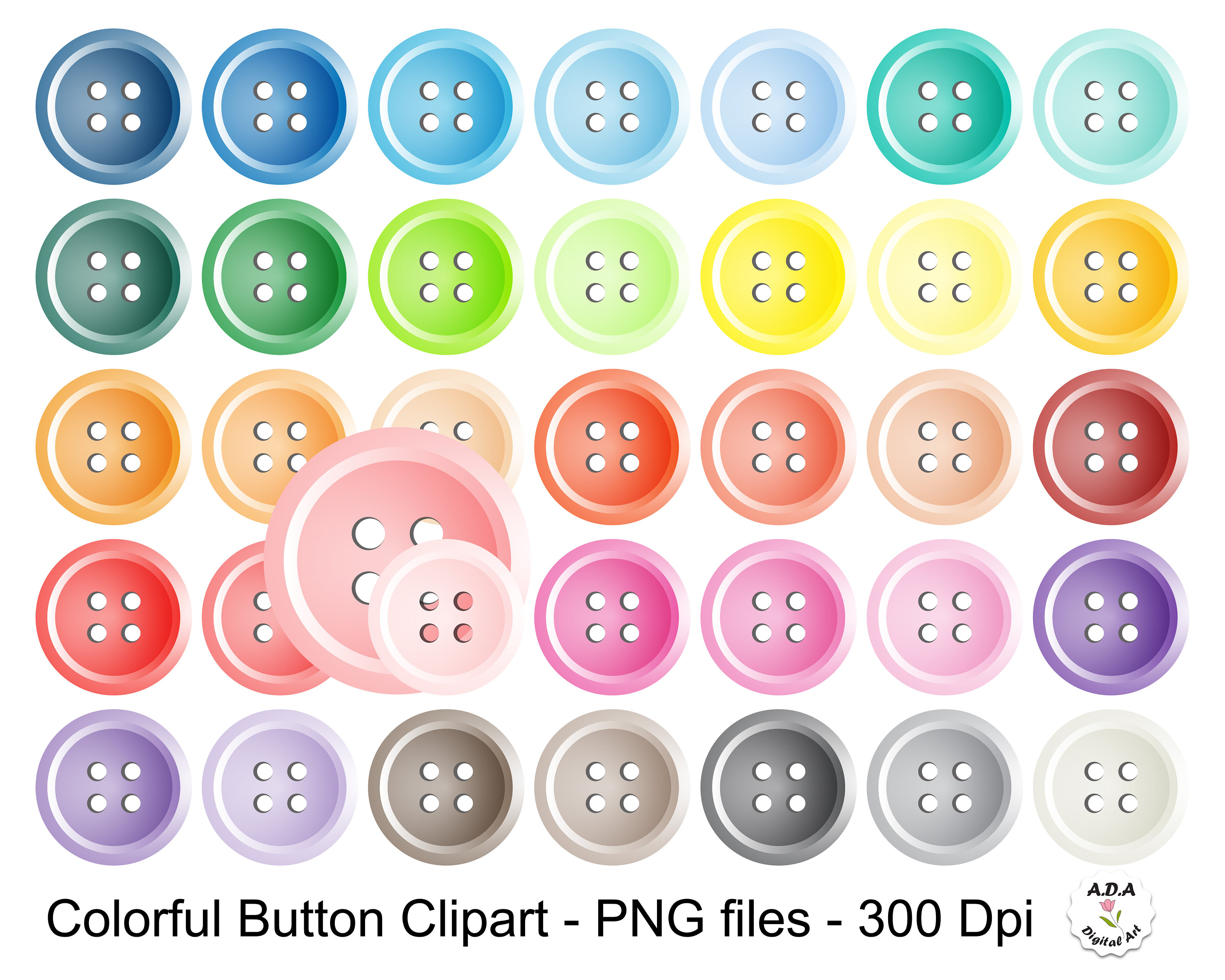 36 Button Clipart, Colorful Button Clip Art, Button Illustration