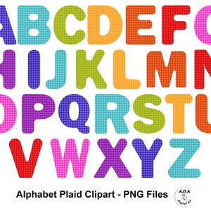 Alphabet Plaid Clipart Alphabet Letters Clip Art Colorful letters Digital Alphabet clipart Commercial Use