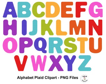 Alphabet Plaid Clipart Alphabet Letters Clip Art Colorful letters Digital Alphabet clipart Commercial Use