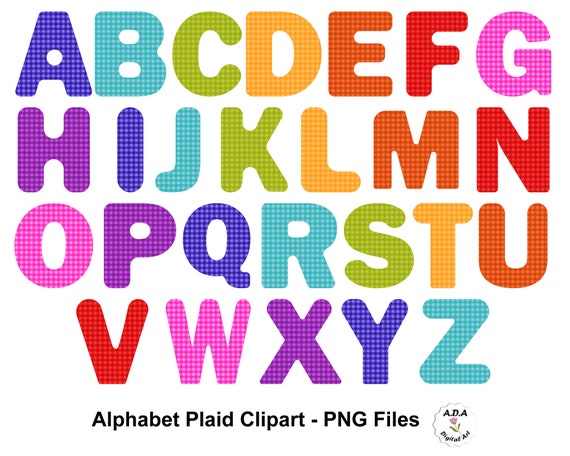 Alphabet Plaid Clipart Alphabet Letters Clip Art Colorful | Etsy