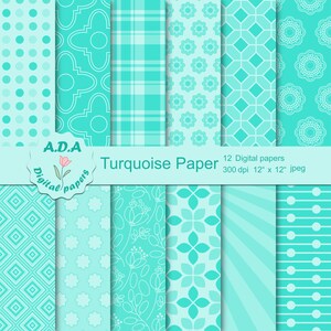 Turquoise Blue Paper, Turquoise Geometric Pattern, Printable Digital ...