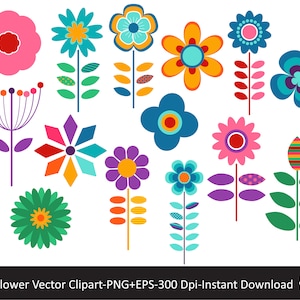 Flower Clip Art, Flower Vector Illustration, Floral Clipart, Vector Clip Art, Flowers, PNG, EPS, Instant Download, Commercial Use