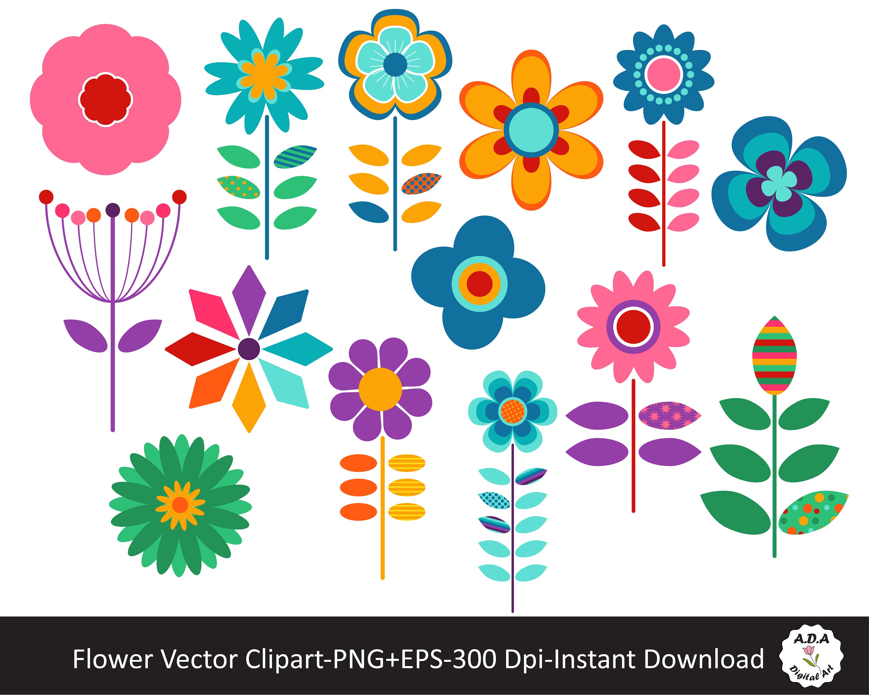 Flower Clip Art, Flower Vector Illustration, Floral Clipart, Vector