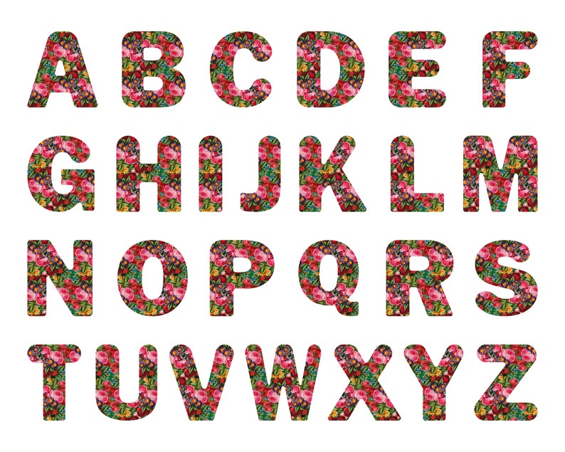 Bloom Alphabet Clipart, Scrapbook Alphabet Clip Art, Floral Pattern ...