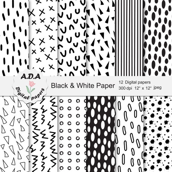 Black and White Paper Black and White Scrapbooking Paper Etsy