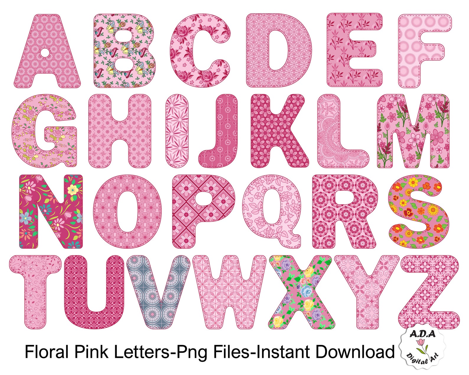 Pink Letter Clipart Floral Alphabet Letters Clip Art Floral - Etsy