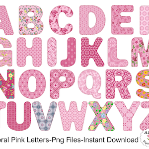 Pink Letter Clipart, Floral Alphabet Letters Clip Art, Floral Pink Letters, Digital Alphabet Clipart, Letters Clipart, Commercial Use