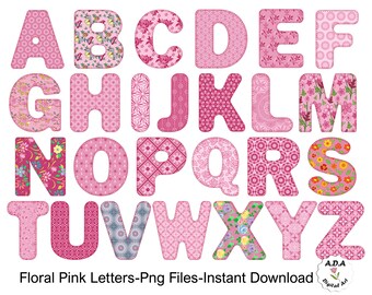 Pink Letter Clipart, Floral Alphabet Letters Clip Art, Floral Pink Letters, Digital Alphabet Clipart, Letters Clipart, Commercial Use