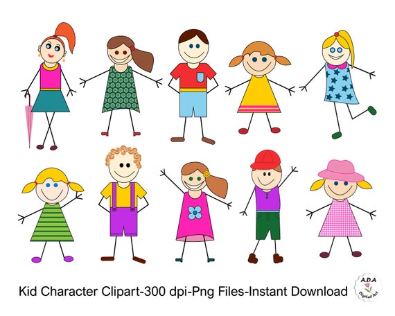Kid Character Clipart Kid Vector Clip Art Cute Kid Sticker Etsy