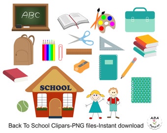 Back to school clipart, School tools clip art, School supplies cute clipart, Instant download, Commercial use