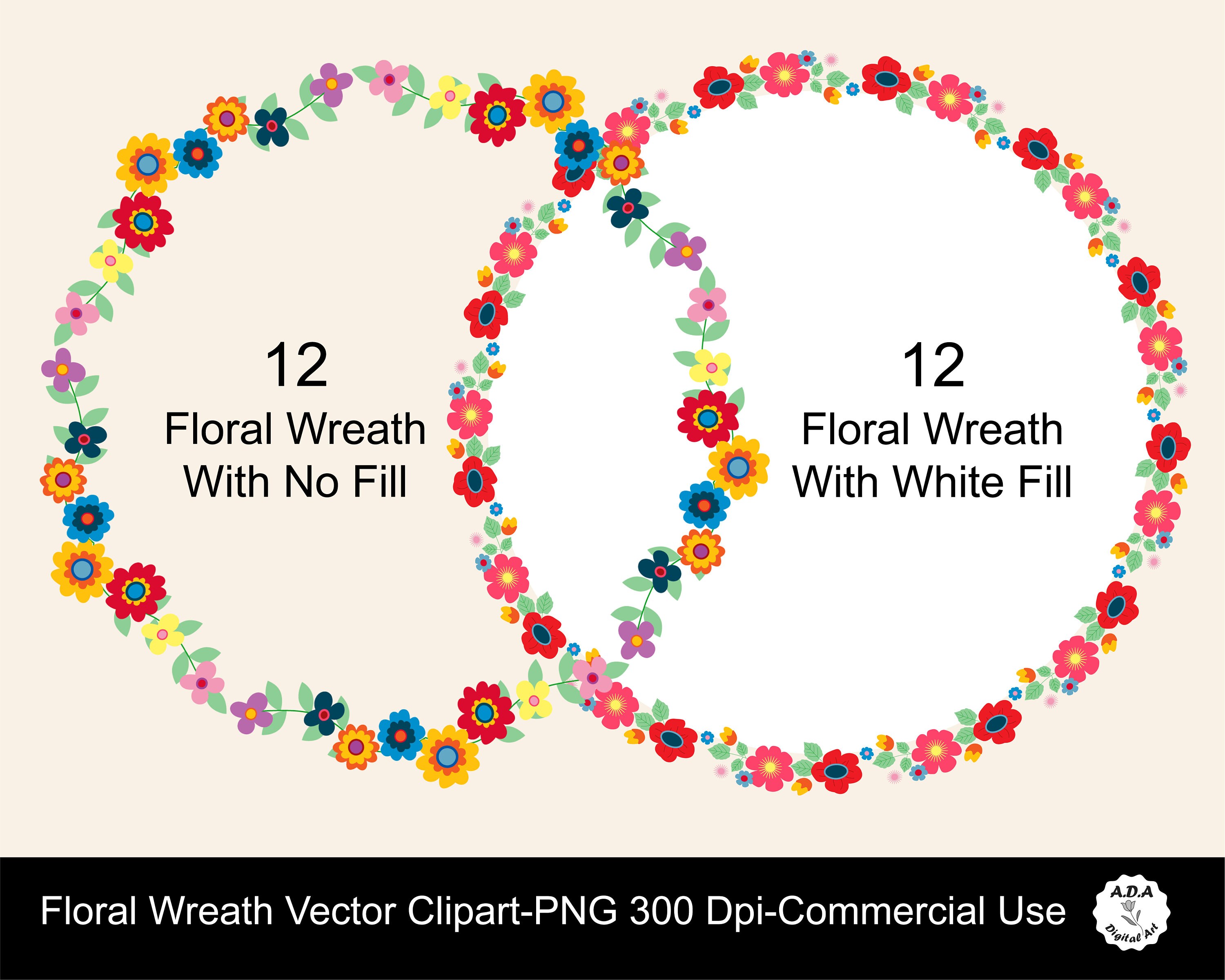 Floral Wreath Vector Clipart Flower Clip Art Flower Wreath - Etsy