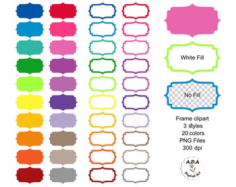 Frame label clipart, Scrap-booking frame Clip Art, Bright colored frame clipart, Fancy frame stickers, Commercial use