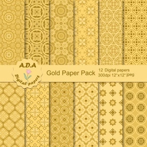 Gold digital paper, Gold geometric pattern, Gold scrapbook paper, Gold background, Printable paper, Instant download, Commercial use