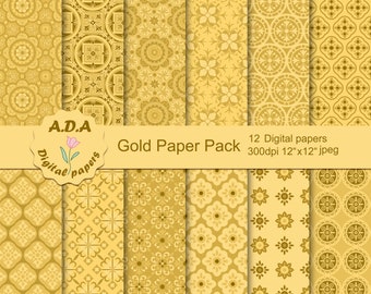 Gold digital paper, Gold geometric pattern, Gold scrapbook paper, Gold background, Printable paper, Instant download, Commercial use