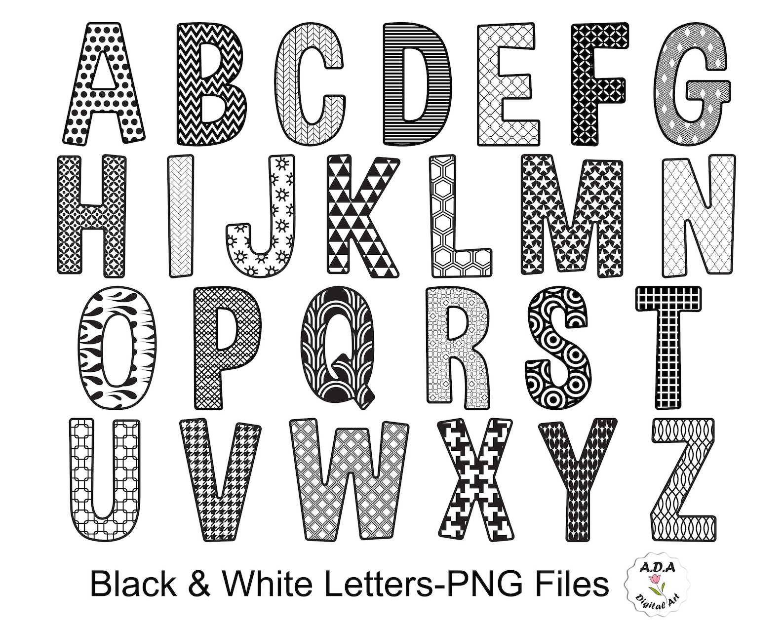 Alphabet Clipart schwarz und weiß Alphabet Buchstaben - Etsy.de