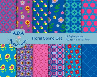 Floral spring paper pack, Floral scrapbook paper, Flower paper, Floral background, Kid's scrapbook paper, Commercial use