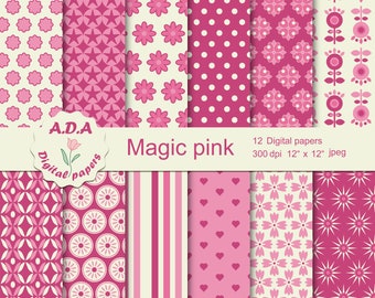 Roze digitaal papierpakket, roze scrapbookpapier, roze achtergrond, bloemenachtergrond, commercieel gebruik