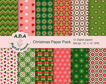 Christmas paper pack,  Christmas scrapbook paper, Christmas background, Holidays digital paper , Christmas printable paper, Commercial use
