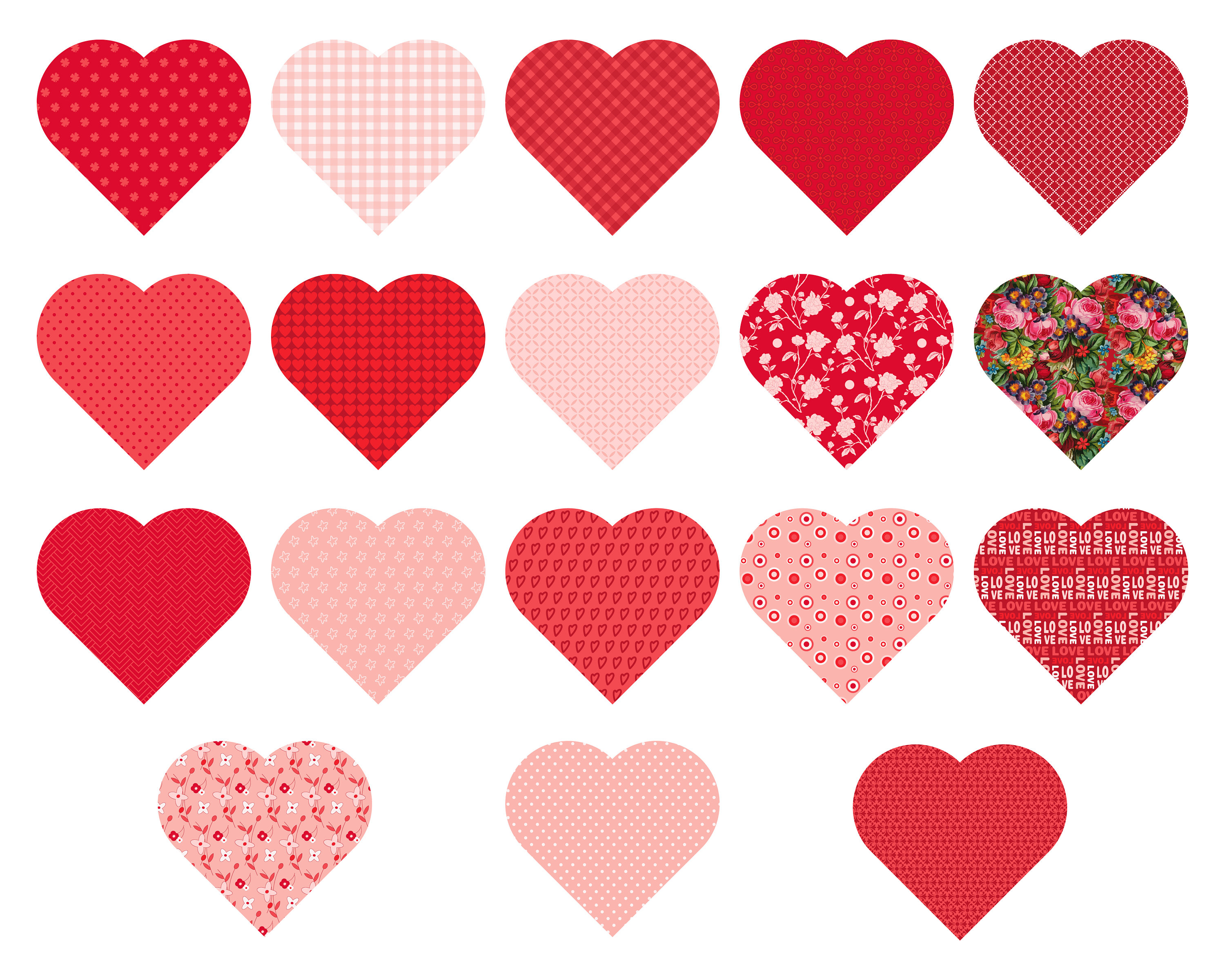 Red Heart Clipart, Scrapbooking Heart Clip Art, Patterned Red Heart