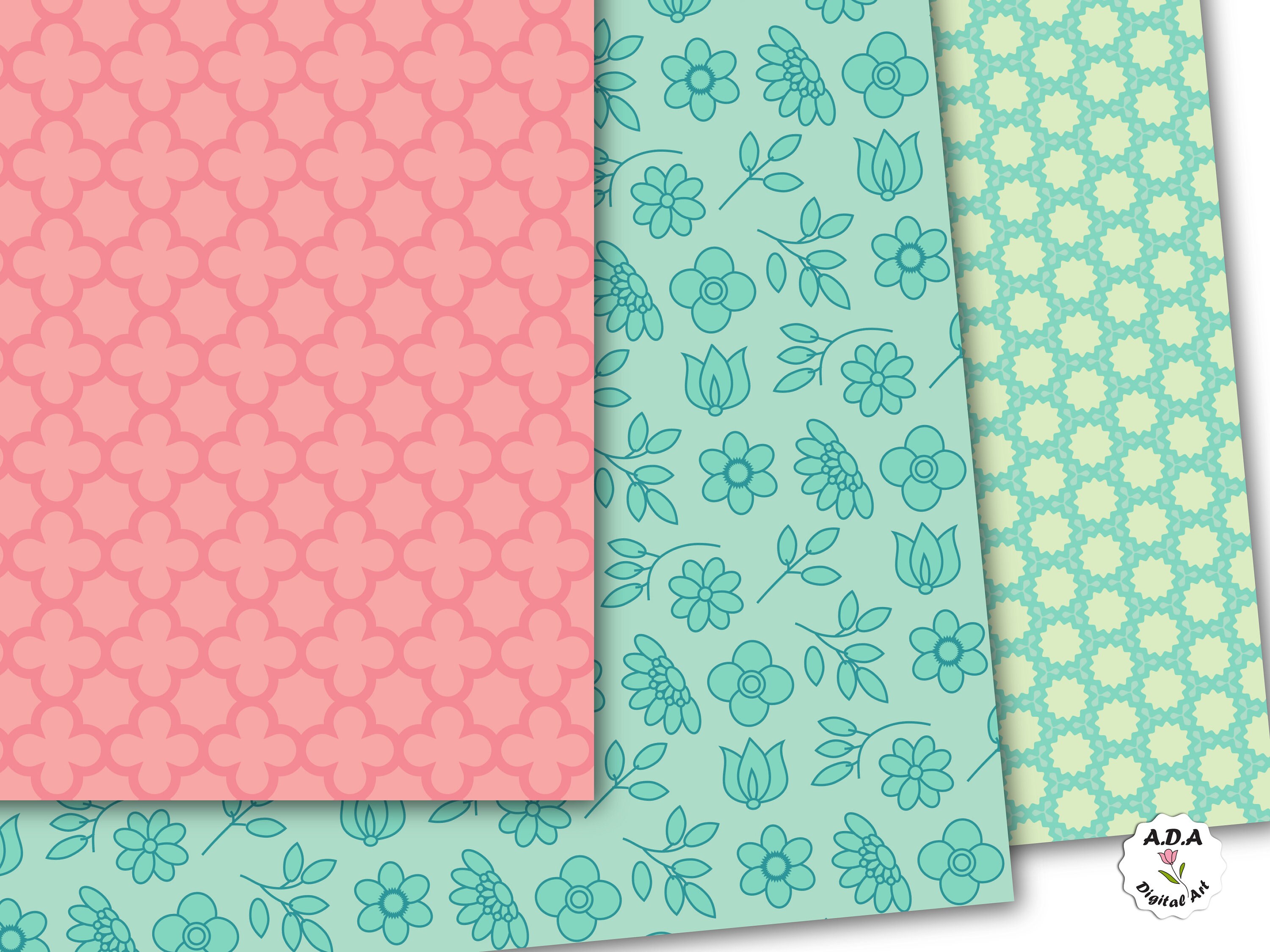 Floral Pattern Digital Paper Set, Floral Background, Scrapbook Floral ...