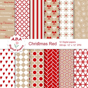 Christmas paper pack,  Christmas scrapbook paper, Christmas background, Holidays digital paper, Christmas printable paper, Commercial use