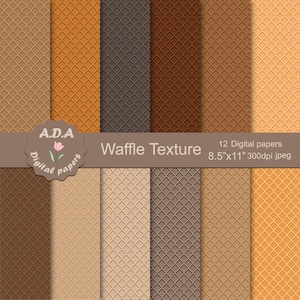 Waffle texture printable digital paper pack, Waffle texture food, Waffle background, Ice Cream wafer cone illustration, Commercial use