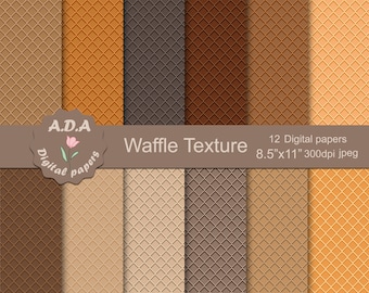 Waffle texture printable digital paper pack, Waffle texture food, Waffle background, Ice Cream wafer cone illustration, Commercial use